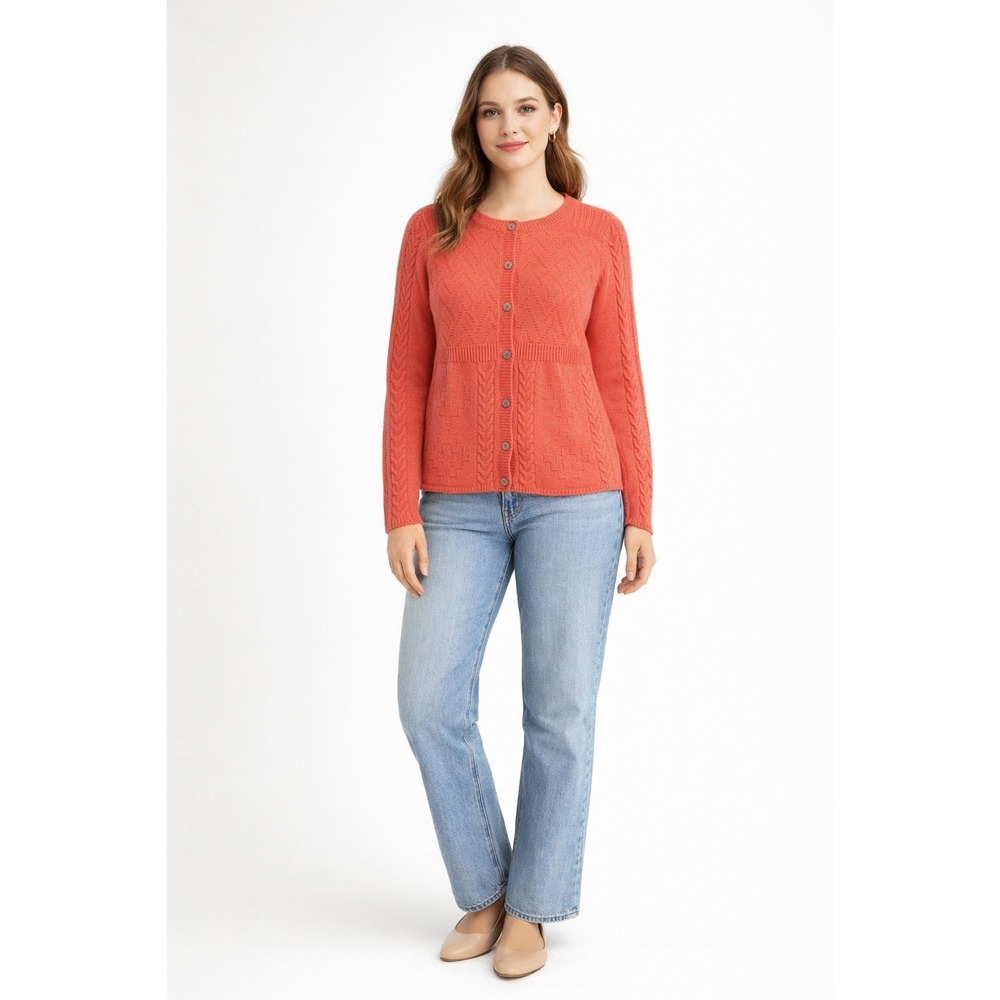 Sundance Sweater Womens Medium Coral Cable Knit Button Up Cardigan Wool Alpaca
